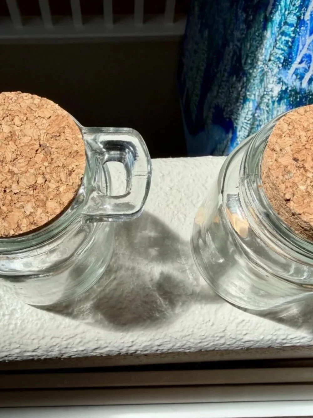 Pair of Glass Jars w Cork Lid & Wood Spoon 11 oz for Apothecary, Spells